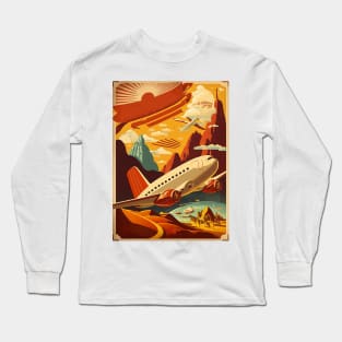 Red & White Plane Vintage Travel Poster Long Sleeve T-Shirt